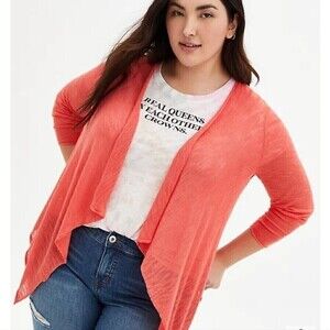 Cable & Gauge Open Front Drape Waterfall Front Coral Cardigan Size Small